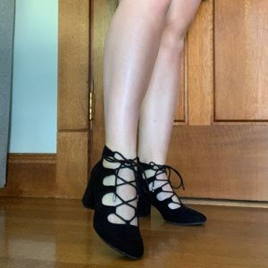 Black Tie-up Suede Heels